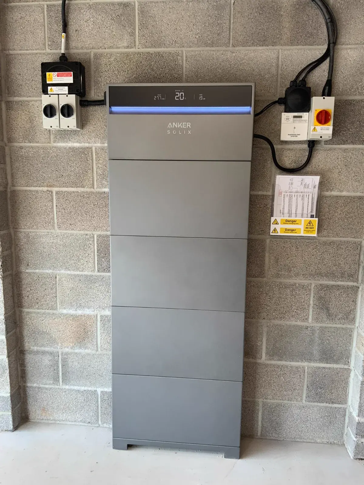 Anker SOLIX X1 battery storage unit installed in outbuilding