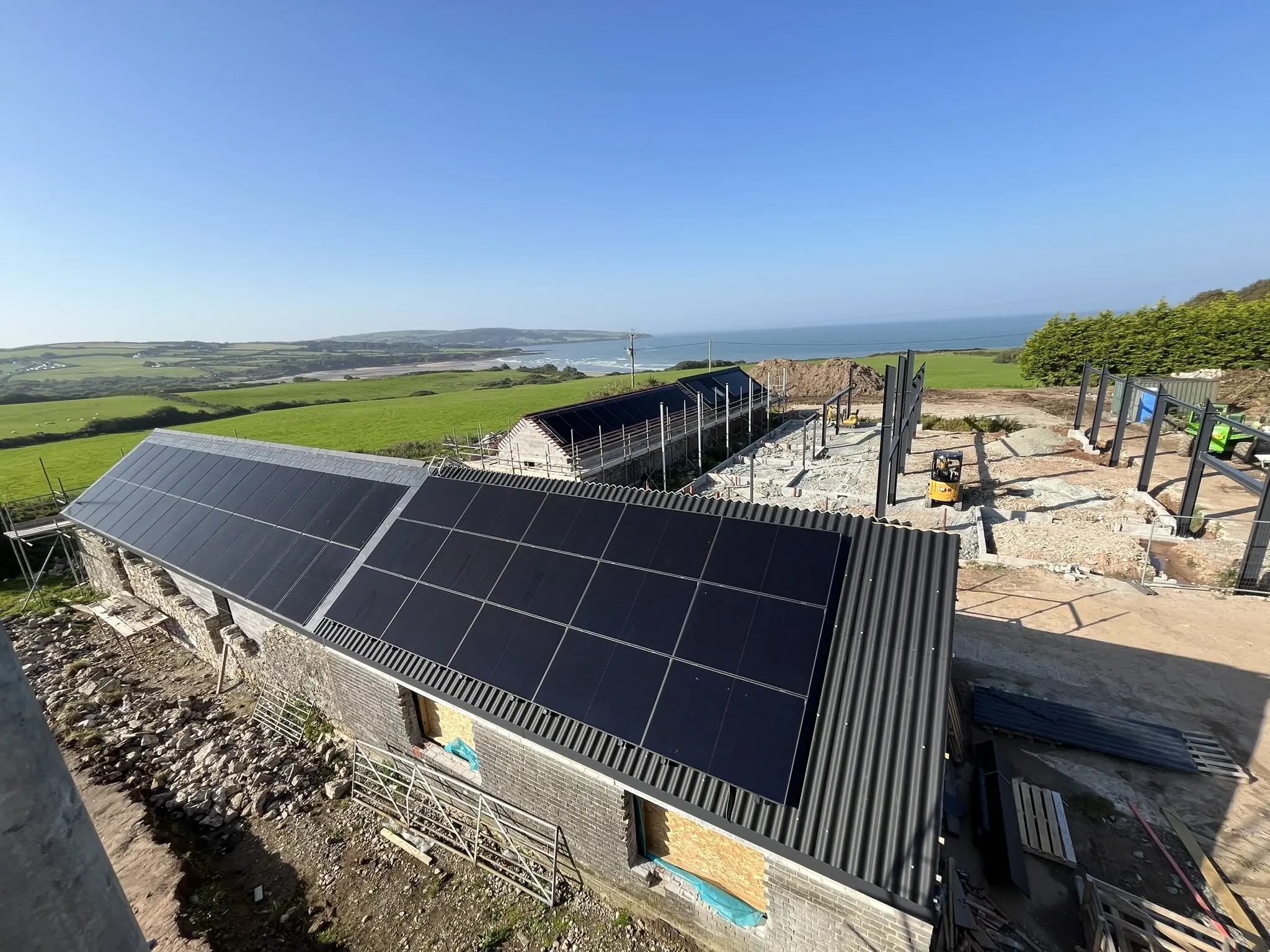 Solar panels with panoramic sea and coastline view